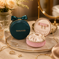 Étui de voyage rond de luxe pour bijoux, logo personnalisé, sac organisateur de bijoux portable, mini boîte de rangement pour bijoux avec poignée, OEM ODM