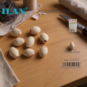 Perline in Legno a Forma di Oliva ILAN 20x14,6 mm, 8 Pezzi per Creazioni di Abbigliamento - Product Image 3