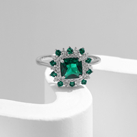 Anillos de dedo de Halo de circón geométrico elegante Retro de Plata de Ley 925 auténtica para mujer, accesorios de joyería fina para fiesta