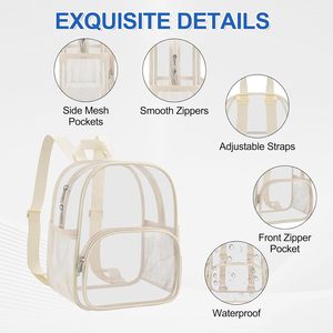 กระเป๋าเป้สะพายหลังใส PVC สำหรับสนามกีฬา มีซิปปิด ช่องด้านหน้า กันน้ำ โปร่งใส สำหรับคอนเสิร์ต กีฬา และการเดินทาง - Product Image 3