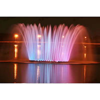 Fontaine musicale programmable avec effet d'eau dansante et lumières LED colorées pour aménagement paysager commercial, installation sur site