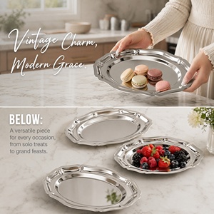 Assiette à dessert ovale réutilisable en acier inoxydable, bord festonné, motif dentelle, pour le thé de l'après-midi, les réceptions de mariage, la <span class=keywords><strong>vaisselle</strong></span> de table - Product Image 3