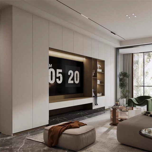 Wall-mounted Modern Minimalist Storage TV Stand MDF Bespoke Bedroom Hotel Living Room Furniture Design with LED Strip Lighting