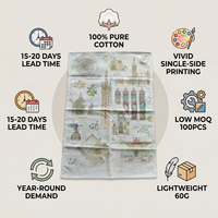 Essuie-tout en coton pur de qualité supérieure, imprimé réactif uni côté, ultra-absorbant, séchage rapide, design personnalisé pour cuisine, cadeau, maison