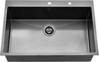 Évier de cuisine moderne écologique en acier inoxydable noir 30x18 à cuve unique, calibre 16 R10, pour comptoir de restaurant