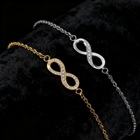 Ensemble Collier Symbole Infini Saint-Valentin et Bracelet Breloque Zirconium en Acier Inoxydable Doré Pendentif Bijoux de Mode Femme Cadeau