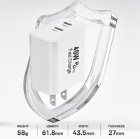 Cargador de Teléfono Móvil GaN de 40W con Doble Puerto Tipo C, Venta al Por Mayor de Fábrica, Adaptador de Carga Rápida para iPhone, Cargador Portátil