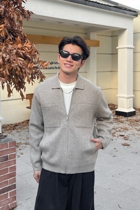 Stylish Lapel Collar Knitted Jacket for <b>Men</b>, Soft Wool Blend Button Front <b>Cardigan</b> with Chest Pockets for Fall Winter Casual - Product Image 2