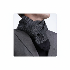 Exve Exclusive Elegant Double-Sided Jacquard Woven Black <b>Silver</b> Square Pattern <b>Scarf</b> Hat & Glove Sets Turkey - Product Image 2