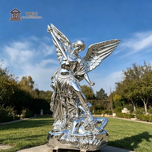 Statue de Saint Michel en acier inoxydable miroir grandeur nature TREVI |   Sculpture de l'archange vainquant Satan pour l'église et le jardin - Product Image 1
