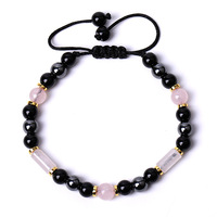 Bracelet ajustable en pierre d'onyx noir naturel noué à la main pour femme, vente en gros, bijoux de mode en vrac