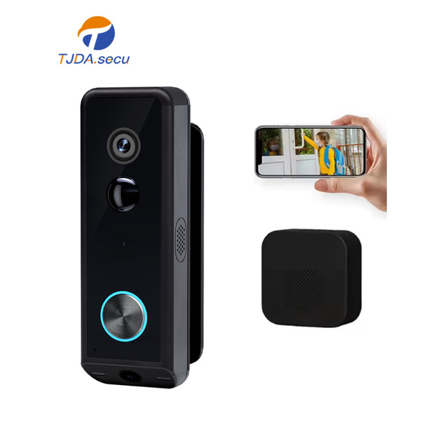 TJDA 5MP Solar Battery Powered Smart WiFi 2.4GHz Wireless IP65 PIR Dual Lens Video Doorbell Two-Way Audio Night Vision Cloud