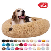 Lit pour chien apaisant de luxe rond beignet peluche fourrure lavable chat coussin lits pour animaux de compagnie pour chiens et chats