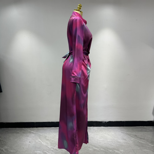 Dernier modèle de robe imprimée <span class=keywords><strong>africaine</strong></span> pour femme, manches longues, en soie, respirante, pour le printemps et l'automne, jupe longue boutonnée pour soirée - Product Image 6