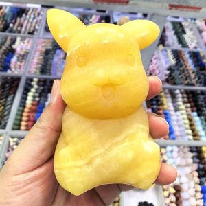 Vente en gros de sculptures de Pikachu en calcite jaune naturelle, sculptées à la main, grandes sculptures de Pokémon de dessin animé pour les cadeaux et l'artisanat en cristal DIY - Product Image 4