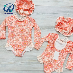 Custom Long Sleeve Toddler Swimwear Recycled Fabric Anti Suntan Oeko Tex <strong>Swimming</strong> <strong>Costume</strong> With Hat <strong>for</strong> Baby Girls <strong>Boy</strong> Beachwear - Product Image 1