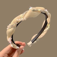 Serre-tête élégant pour femme en maille torsadée avec perles, style simple et doux, 13 cm