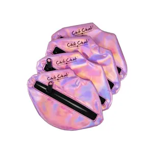Kişilik dudak şekli mini makyaj çantası bolsa de maquillaje lazer çanta debriyaj holografik pu deri küçük kozmetik torbası