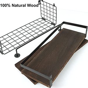 Rustik ahşap banyo tuvalet tel depolama sepeti üzerinde 3 + 1 Tier duvara monte yüzer raflar ile Metal çerçeve - Product Image 4