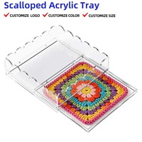 Plateau de cuisine en acrylique transparent festonné, avec finition artistique au point de croix, moderne, de qualité alimentaire, multifonctionnel pour le rangement