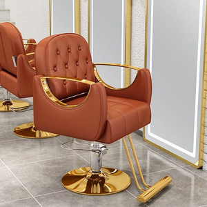 Silla de Salón de Belleza de Lujo, Negra, de Cuero, con Base de Acero Inoxidable Dorado, Plegable, Hidráulica, Portátil, para Peluquería - Product Image 5