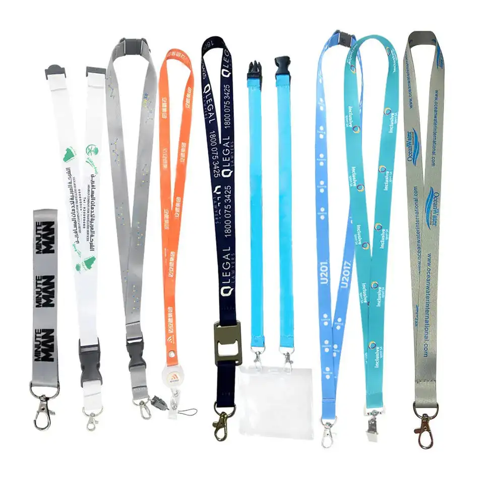 Venta caliente Barato Impresión personalizada Correa para el cuello Cordón Sling Id Badge Holders Cordón Poliéster Llavero Cordón