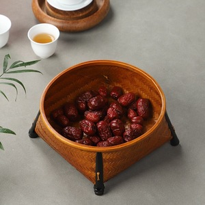 <b>Bamboo</b> woven lacquer snack <b>basket</b>, small fruit plate, tea tray, household fruit <b>basket</b>, dessert <b>basket</b>, Chinese tea set storage - Product Image 2