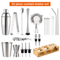 Kit de barman 22 pièces avec support en bambou, outils de bar en acier inoxydable, fourni par le fabricant