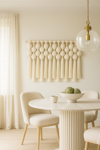 Tapisseries murales en macramé art déco minimalistes écologiques, en coton, avec pompons, pour mariage, Diwali, usage intérieur, format corde - Product Image 3