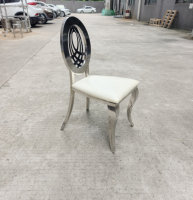 Chaise de salle à manger de luxe en acier inoxydable miroir avec dossier rond, coussin en PU blanc, pour mariage, banquet, événement - Fournisseur d'usine