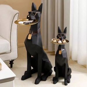 Juego de Estatuas de Perro Dóberman de Resina Estilo Nórdico con Bandeja - Adorno Decorativo Único para el Hogar - Product Image 2