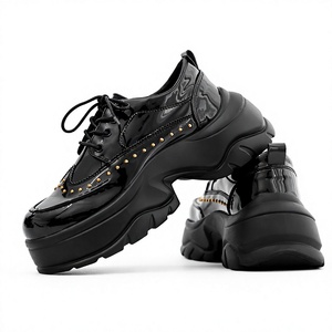 Zapatos de Plataforma Gruesa para Hombre, de Cuero PU Brillante, con Cordones, Punta Redonda, Suela Gruesa, Calzado Informal para Caminar al Aire Libre - Product Image 4