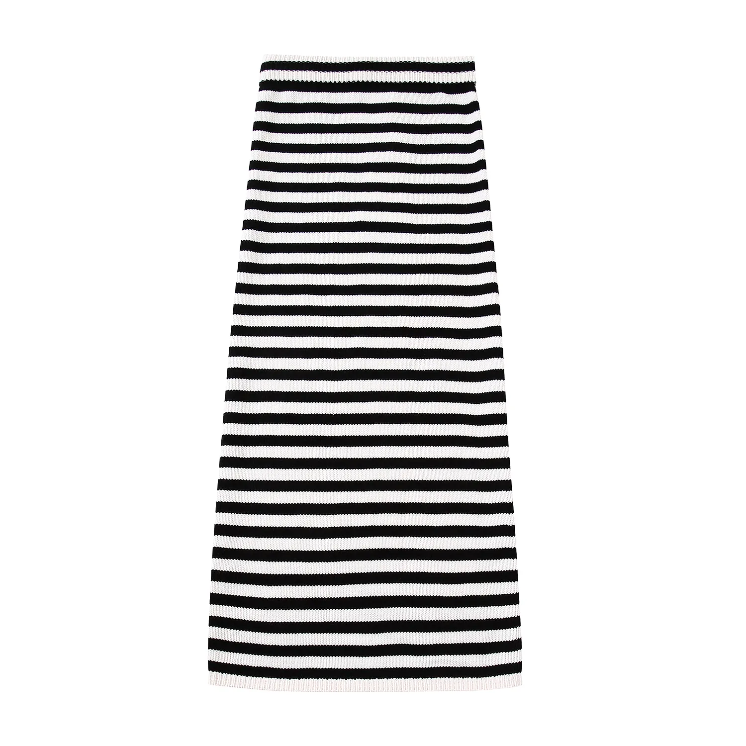 Stylish style black and white color elastic waist casual long striped skirts for women