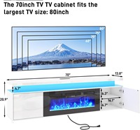 Mueble de TV Flotante Moderno con Chimenea Blanca y Luces LED, Centro de Entretenimiento, Mueble para Sala de Estar, en Oferta