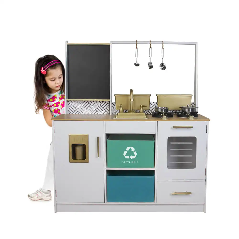 Juguete de cocina de madera de lujo con accesorios combinados, juego de rol, interactivo, los mejores muebles