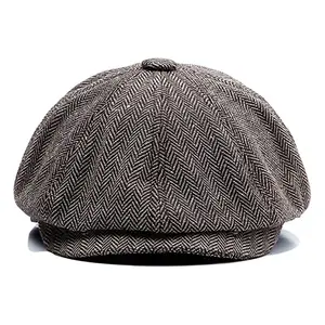 Ivy Hat Wholesale High Quality Custom Winter Wool 8 Panel Newsboy Beret Hat Cotton Ivy Cap For Men