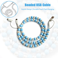 Câble de charge USB 3A vers Type C 4-en-1 style cadeau, perles brillantes multicolores, pour téléphone portable, écouteurs, ordinateur portable