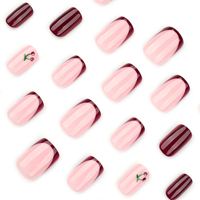 Presse française sur les ongles couleur unie cerise carré presse sur les ongles courts en gros en vrac