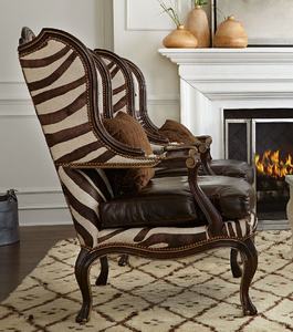 Fransız ahşap zebra inek derisi hakiki deri salonu tek koltuk accent oturma odası sandalyeleri - Product Image 3