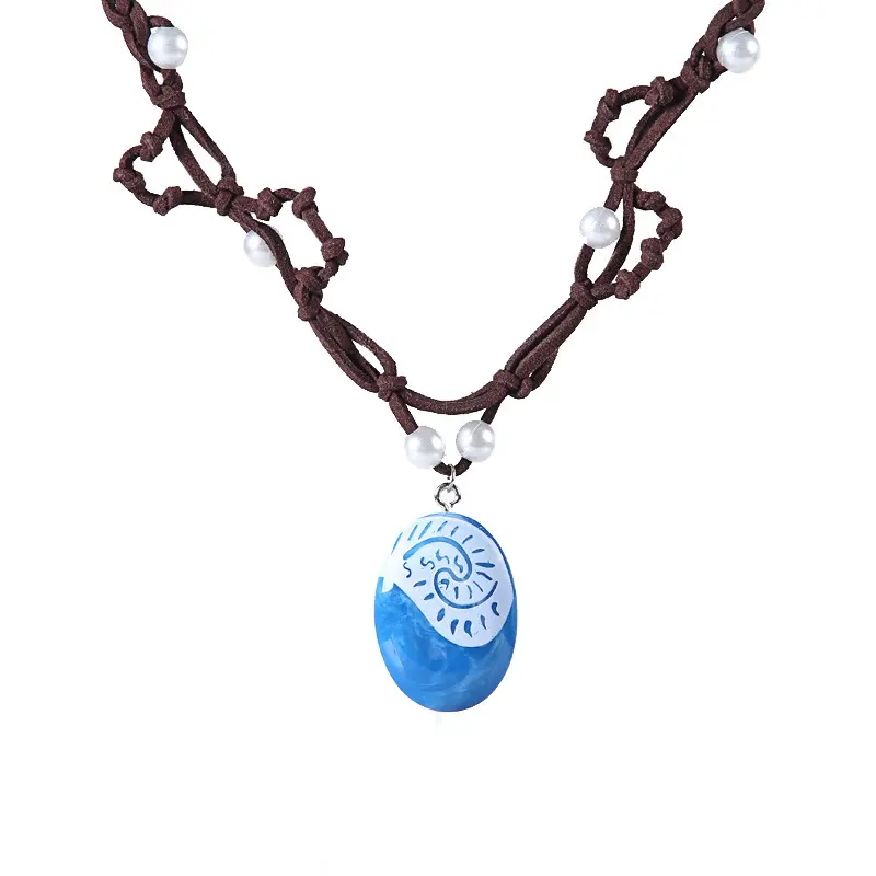 Abiti per bambini per ragazze Princess Moana costumi Cosplay Blue Stone Heart pendenti Choker Moana Ocean Romance Rope Chain Necklace
