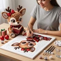 Kit de Peinture par Numéros Mignon Renne de Noël Lisant un Livre Peinture Acrylique DIY sur Toile pour Adultes Débutants 16x16 Pouces