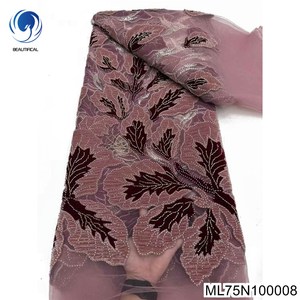 Beautifical Wedding Dress vải phong cách mới nhất 5yards pháp <span class=keywords><strong>Net</strong></span> ren thêu đính cườm vải nhung cho trang phục ml75n1000 - Product Image 6