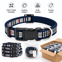 Collier pour chien en nylon tissé bleu marine à carreaux, boucle à dégagement rapide réglable, anneau en D métallique, motif personnalisé, vente en gros
