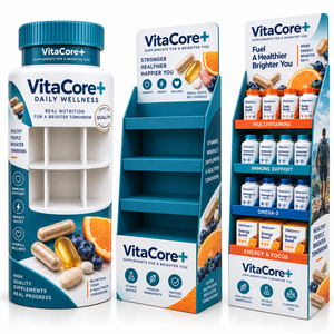 Custom Printed Cardboard Floor Display Stand Retail Merchandising Rack with Structural Customization for Vitamins/Supplements