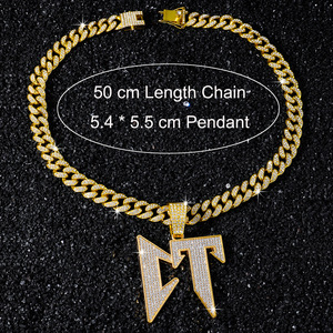 Collar de cadena chapado en oro y plata estilo hip-hop, con colgante de letra CT de aleación personalizado para hombre, joyería de moda al por mayor, superventas - Product Image 5