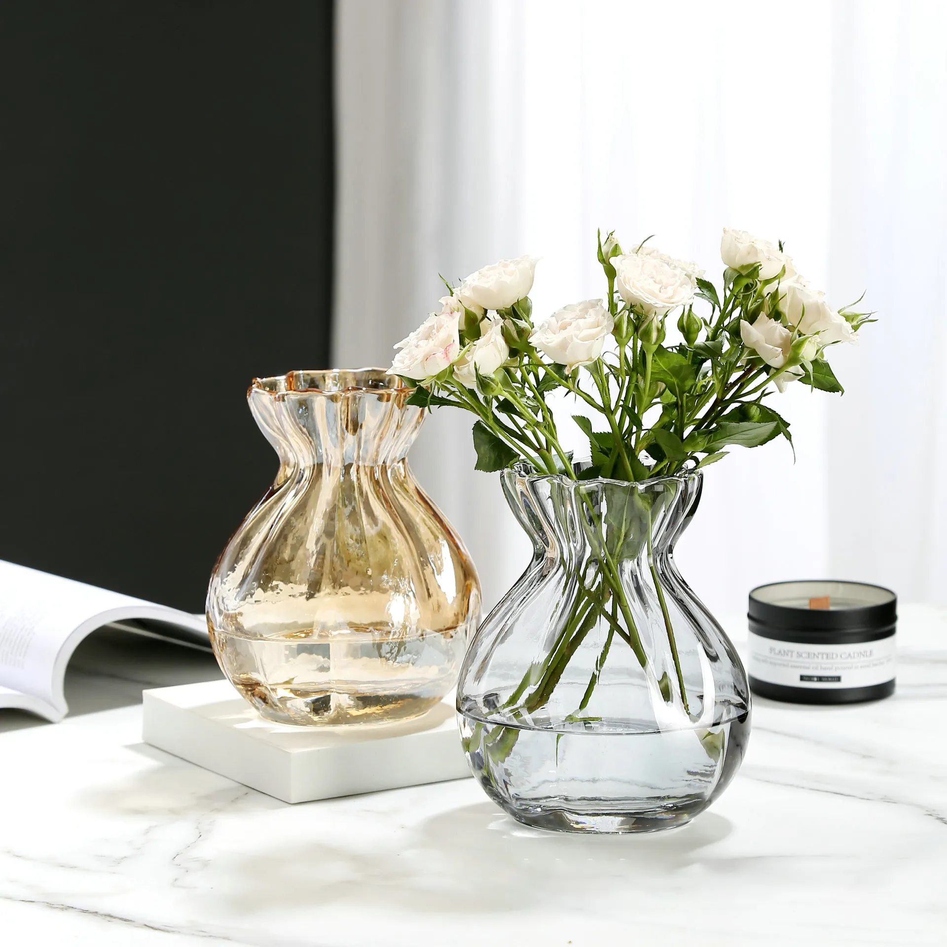 Фабричная прозрачная декоративная ваза и мебель для дома, французская ваза с талией и цветами в гостиной