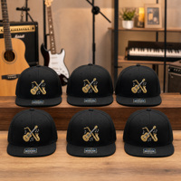 Groothandel Zwarte 6-Panel Katoenen Gitaar Saxofoon Handgestikte Muziekthema Platte Klep Hip Hop Sportieve Unisex Custom Snapback Cap