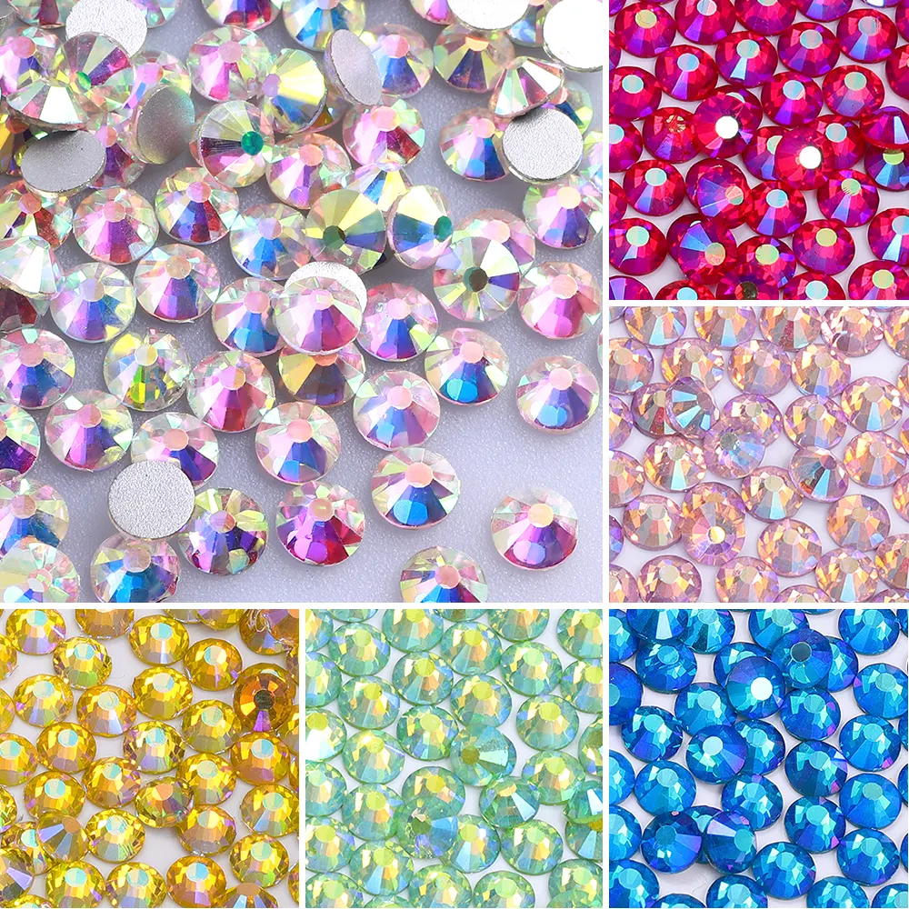 Großhandel Kristallglas Strasssteine SS3-SS50 Massenstrassflache Rückseite nicht-Fix-Strasstiefel Bling-Diamantstein für Kleidung Nagelkunst