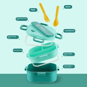Dual-Tier Microwave Heatable Children's <strong>Lunch</strong> <strong>Box</strong> with Cartoon Character Embroidery Plastic Lid for Students - Product Image 2