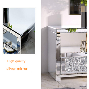 Mobile TV Moderno a 3 Cassetti con Specchio e Cristalli, Consolle TV <span class=keywords><strong>Argento</strong></span>, Mobile TV per Soggiorno e Hotel - Product Image 3